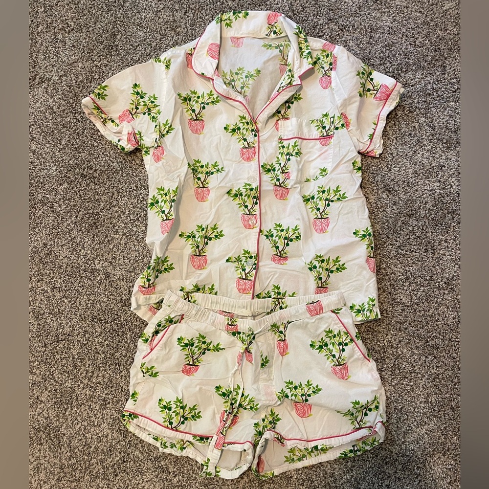Printfresh Short Sleep Set in Lime Plant Print Size S